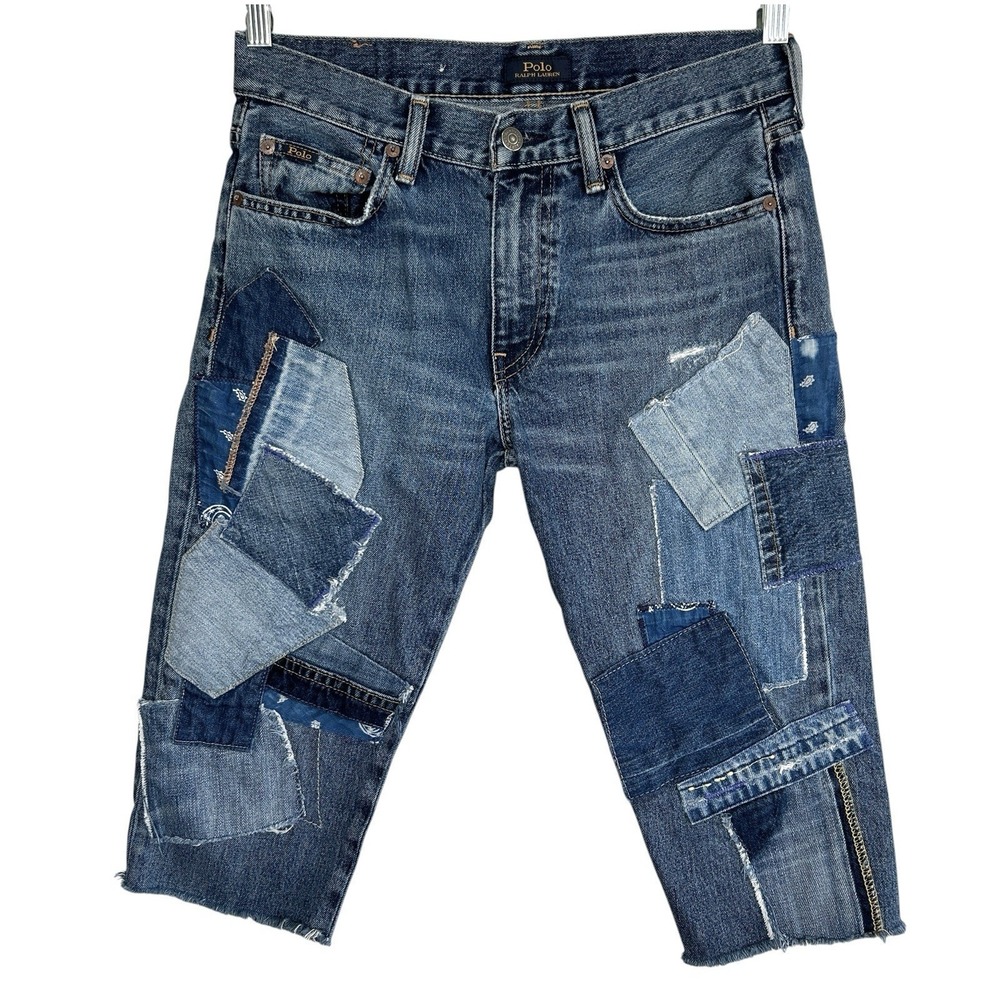 Polo Ralph Lauren Avery Boyfriend Patchwork Long Shorts 26 Boho Indie Cut Off